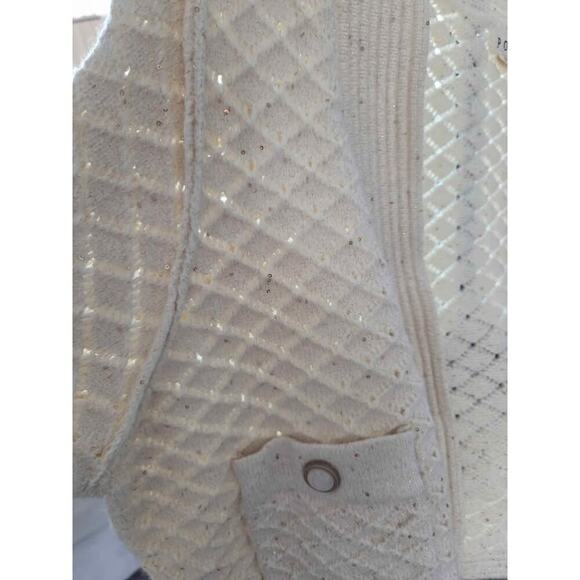 POL Cardigan Cream Knit Gold Thread Sequin Detail Boho Cropped Sweater M - Picture 8 of 10